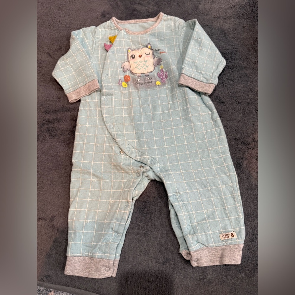 Organic mom Baby One-Piece with Owl- size 6-9 months